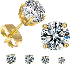 Earrings Studs Set for Women Men, Hypoallergenic 316L Stainless Steel Studs Earrings Cubic Zirconia Simulated Diamond Round CZ Ear Stud for Multiple Piercing