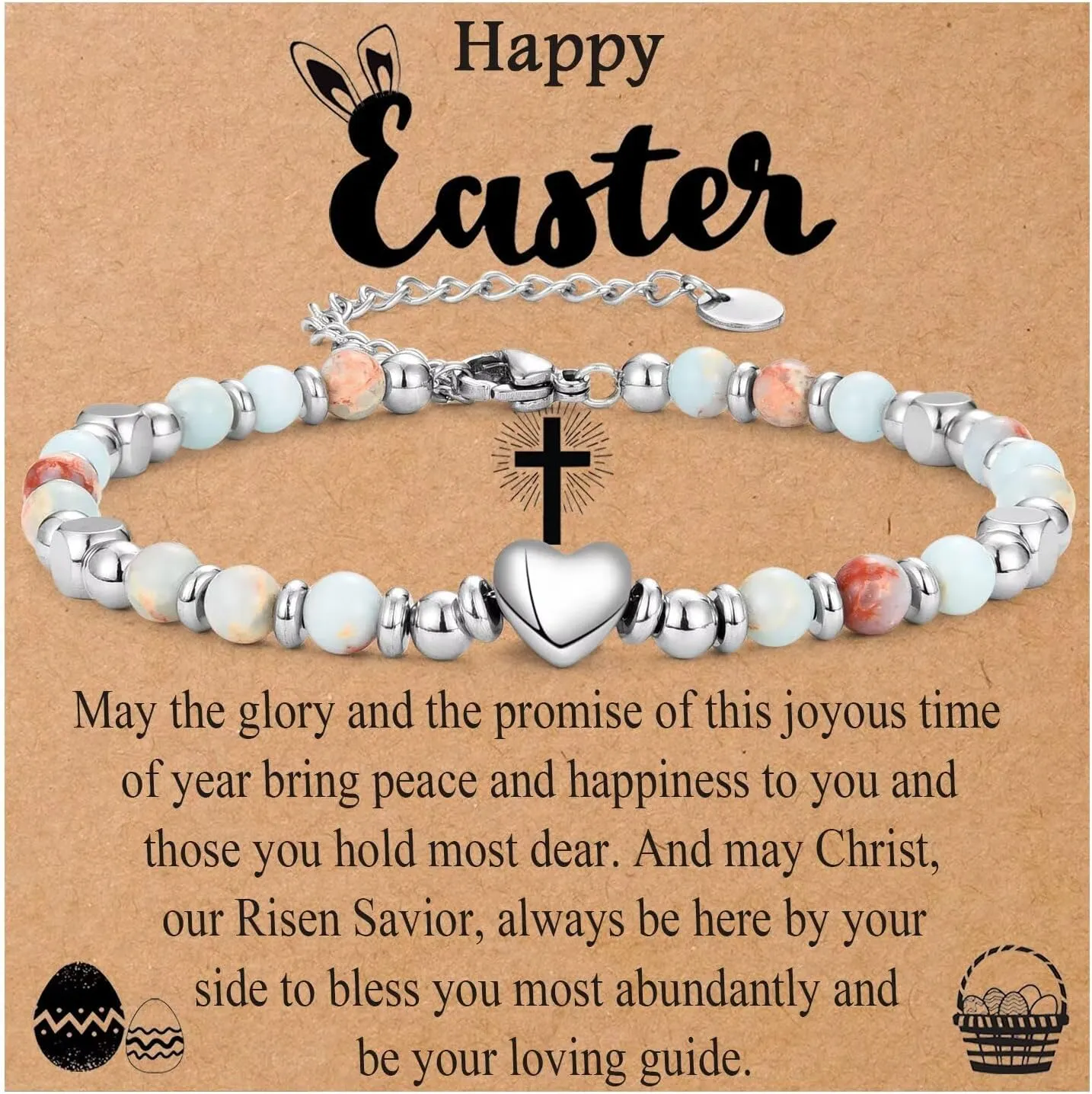 Easter Basket Stuffers for Teen Girls Christian Gifts Heart Bracelet Religious Gifts for Daughter, Granddaughter, Niece, Sister