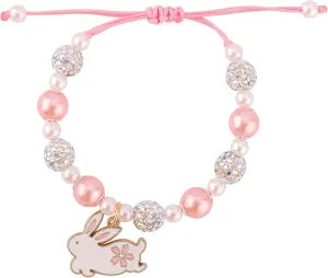 Easter Charm Bracelet, Adjustable Pearl Sparkling Stones Bunny Rabbit Bracelets Jewelry Cute Easter Gifts for Girls Teens Women Holiday Basket Stuffers Party Favors Decoration