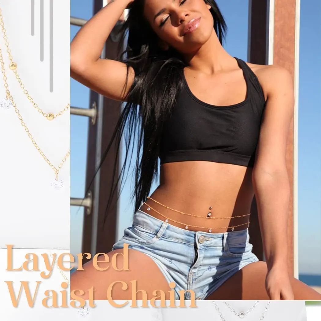 ELABEST Layered Beaded Waist Chain Beads Belly Chain Crystal Stomach Chain Rhinestone Body Jewelry Accessories Women