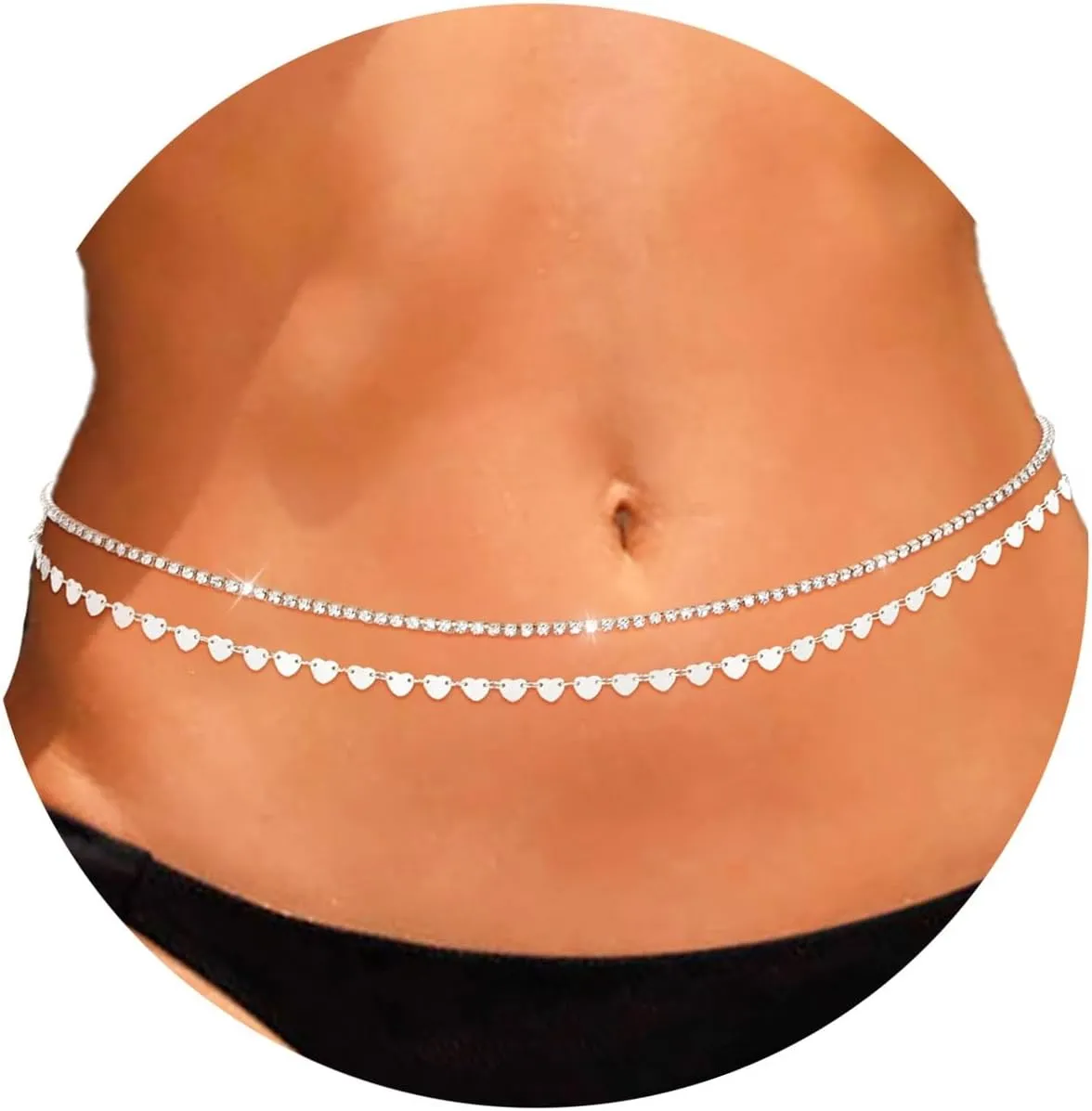 ELABEST Layered Rhinestone Belly Chain Crystal Waist Chain Shiny Star Sequin Pendant Body Chain Waist Jewelry for Women