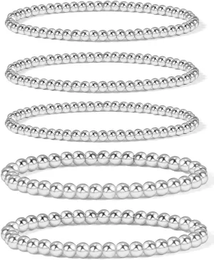 Elegance 11 designs 14K Gold Plated Bead Ball Bracelet Stretchable Elastic Gold Beaded Bracelets for Women