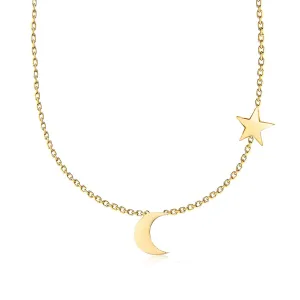 Elegant 14k Gold Crescent Moon and Star Necklace - Dainty Sideways Moon Star Charm Jewelry - Gift for Women and Girls