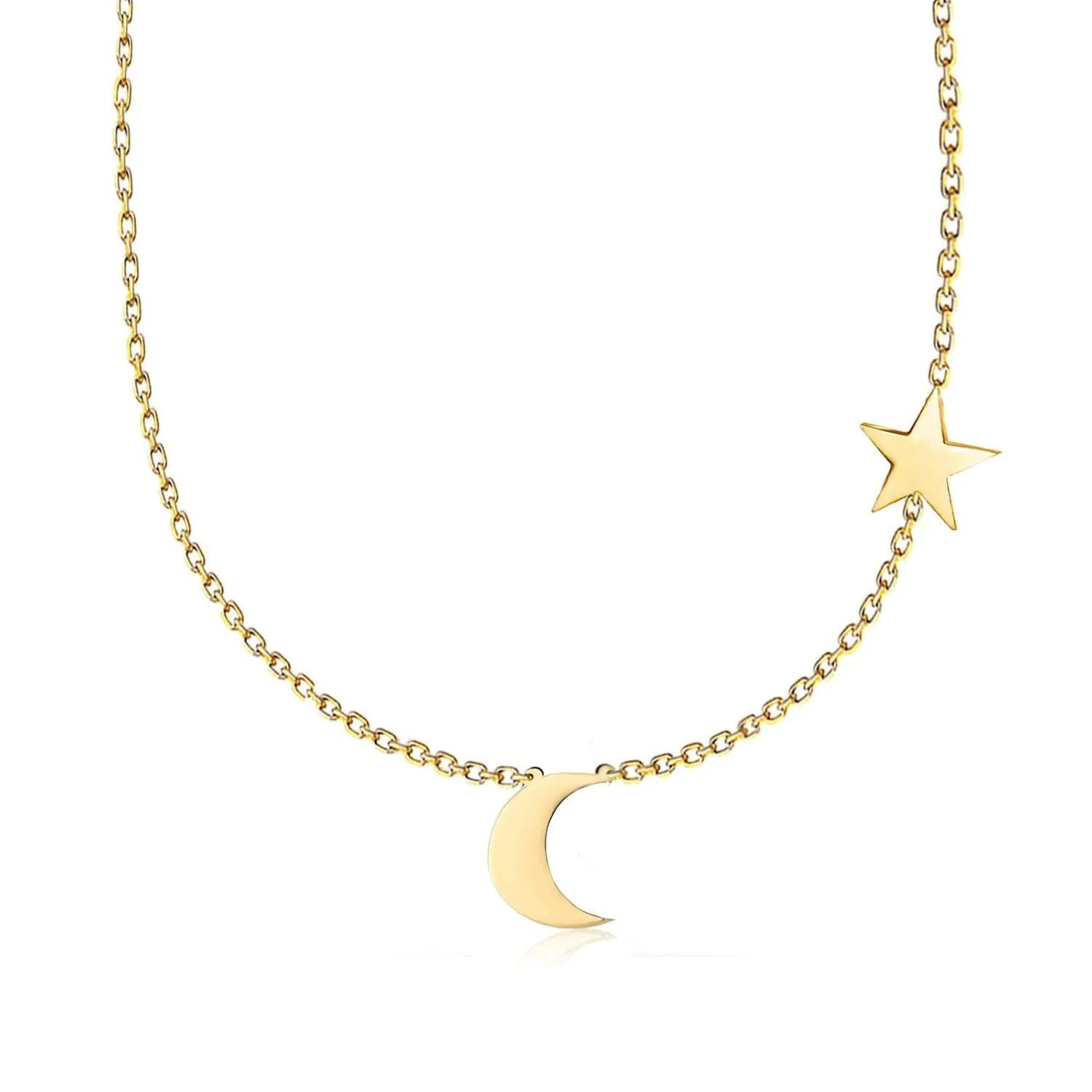 Elegant 14k Gold Crescent Moon and Star Necklace - Dainty Sideways Moon Star Charm Jewelry - Gift for Women and Girls