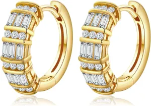 Emerald Cut Moissanite/Real Diamond Hoop Earrings for Women 14K Gold Plated/925 Sterling Silver Huggie hoop Earrings Anniversary Valentine's Day Christmas Jewelry(with Box)
