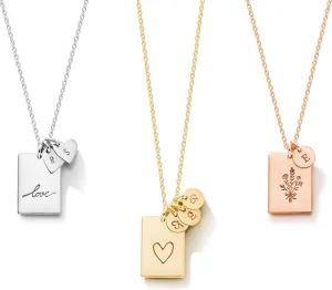 Endless Story 13 6mm Square Pendant Necklace with Tiny Initial Tags, Personalized Mother's Necklace Gift, Custom Dainty Jewelry