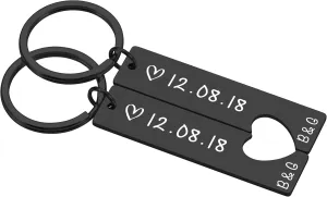 EuniGem Personalized Couple Keychain - Custom Couple Keychains Gift for Boyfriend, Anniversary, Birthday, Wedding Present - Black