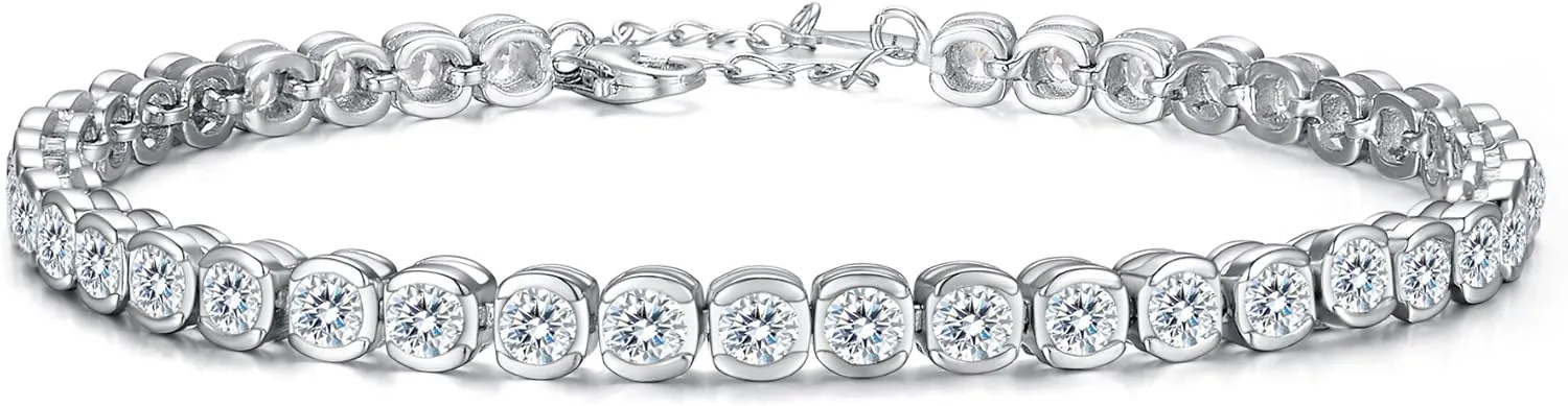 EVER FAITH 925 Sterling Silver Round Cut Clear CZ Channel-Set Tennis Bracelet Hand Accessory Jewelry for Women