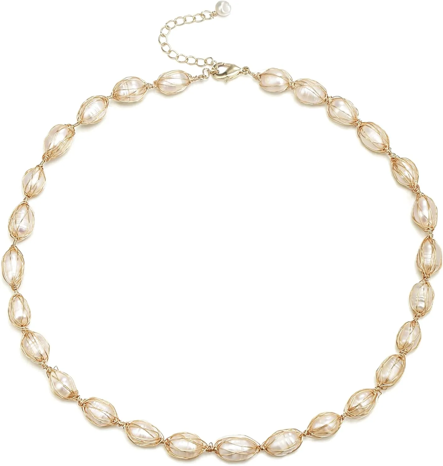 EVER FAITH Baroque Pearls Collar Necklace, Gold Plated Vintage Freshwater Pearl Wrapped Silk Handmade Choker Necklaces Dainty Wedding Bridal Jewelry for Women Bride