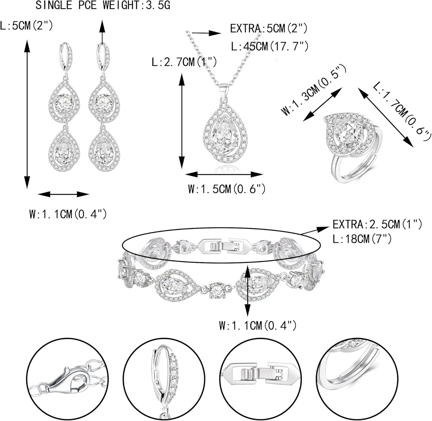 EVER FAITH Wedding Prom Jewelry Set for Women, Glamour Teardrop Cubic Zirconia Pendant Necklace Hoop Earrings Tennis Bracelet Open Ring Sets for Birthday/Valentine's Day/Mother's Day/Christmas