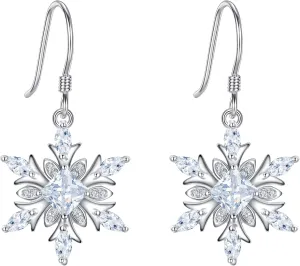 EVER FAITH Women's 925 Sterling Silver Zircon Ear Accessory Jewelry Winter Sparkle Snowflake Hook Earrings