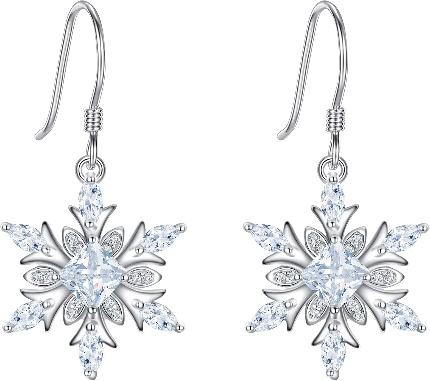 EVER FAITH Women's 925 Sterling Silver Zircon Ear Accessory Jewelry Winter Sparkle Snowflake Hook Earrings