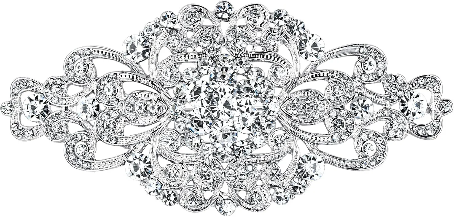 EVER FAITH Women's Crystal Vintage Art Deco Flower Symmetrical Vase Party Prom Brooch