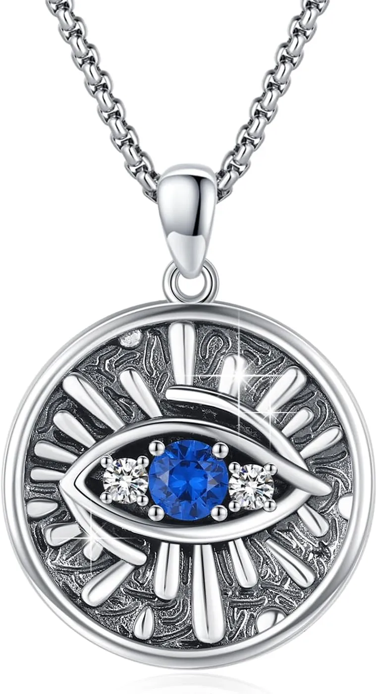 Evil Eye Necklace 925 Sterling Silver Blue Evil Eyes Pendant Protection Charm Necklaces with Stainless Steel Chain Jewelry Gifts for Men Women