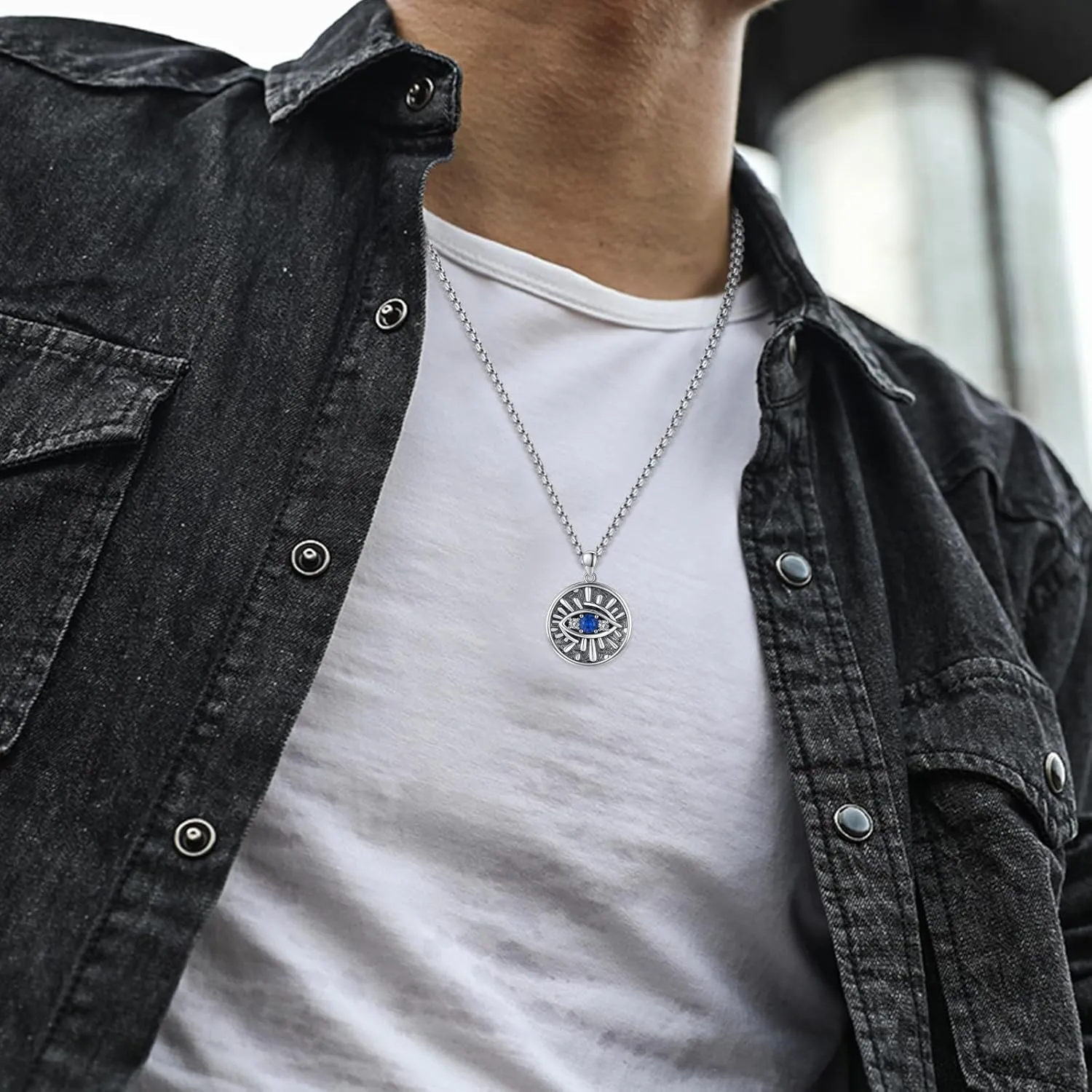 Evil Eye Necklace 925 Sterling Silver Blue Evil Eyes Pendant Protection Charm Necklaces with Stainless Steel Chain Jewelry Gifts for Men Women