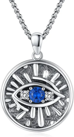Evil Eye Necklace 925 Sterling Silver Blue Evil Eyes Pendant Protection Charm Necklaces with Stainless Steel Chain Jewelry Gifts for Men Women