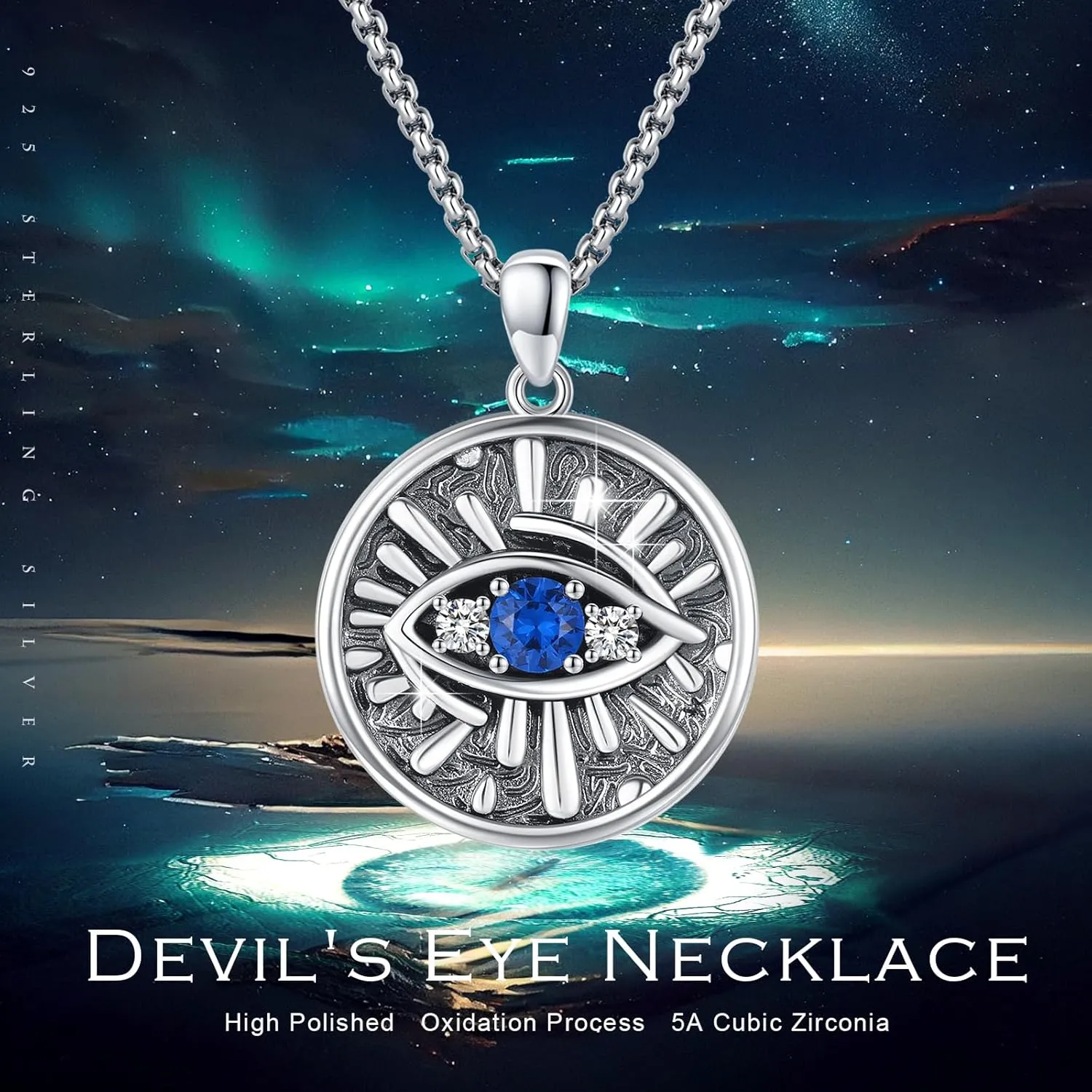 Evil Eye Necklace 925 Sterling Silver Blue Evil Eyes Pendant Protection Charm Necklaces with Stainless Steel Chain Jewelry Gifts for Men Women