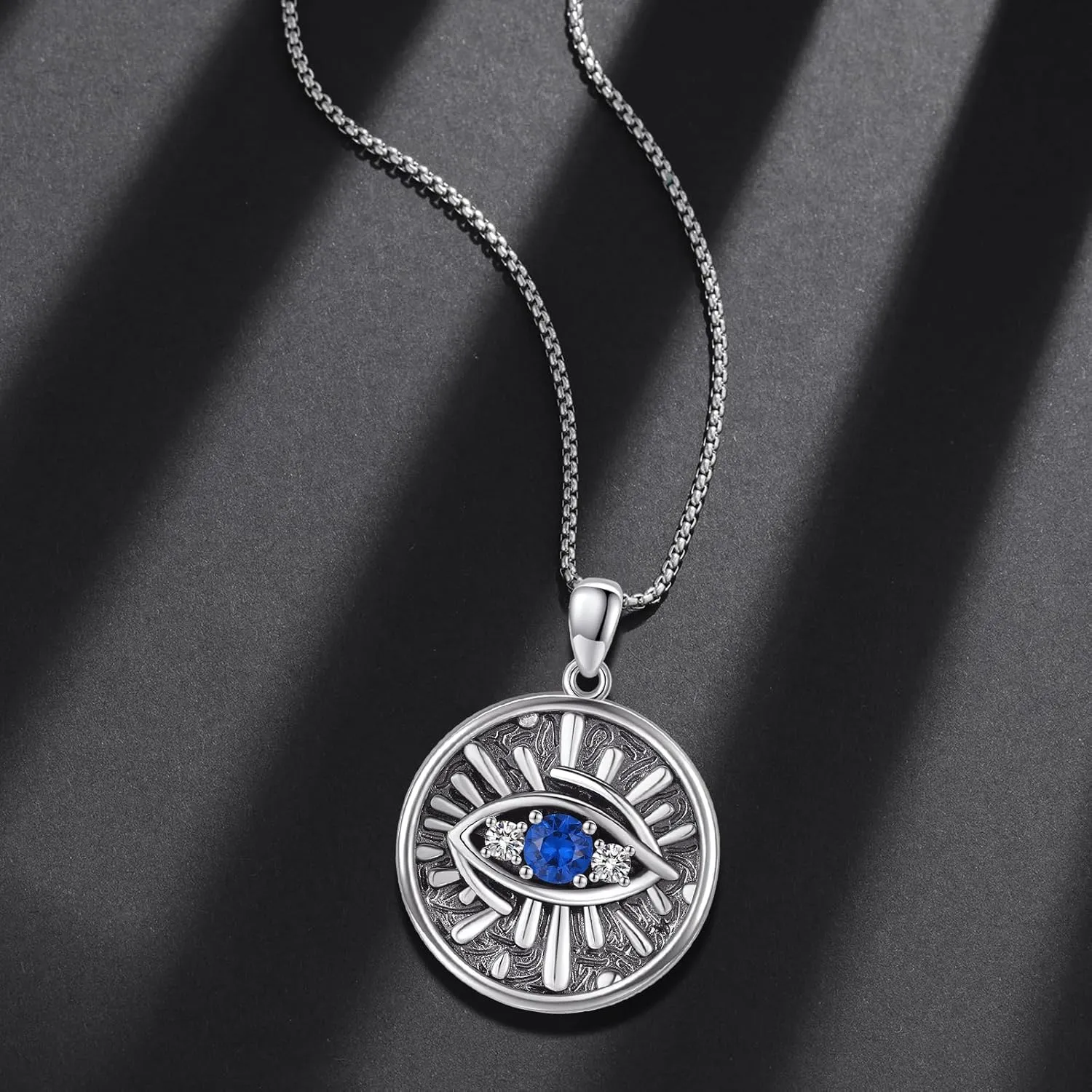 Evil Eye Necklace 925 Sterling Silver Blue Evil Eyes Pendant Protection Charm Necklaces with Stainless Steel Chain Jewelry Gifts for Men Women