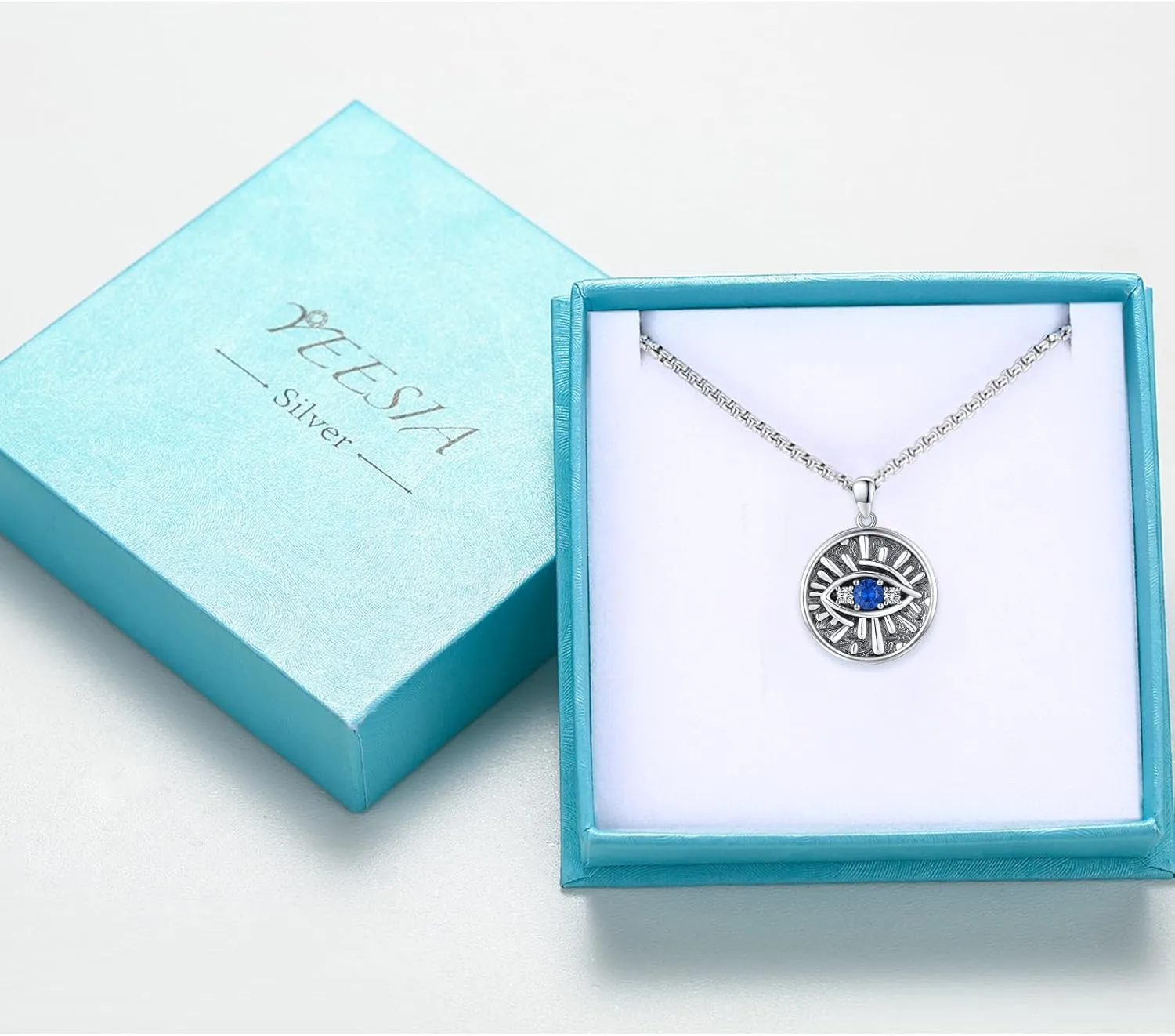 Evil Eye Necklace 925 Sterling Silver Blue Evil Eyes Pendant Protection Charm Necklaces with Stainless Steel Chain Jewelry Gifts for Men Women