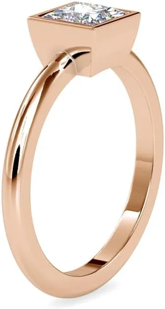 Faith 1.00 ct Princess Moissanite Engagement Ring | VVS1-D Color Lab Diamond 18K Gold Plated 925 Sterling Silver/Real Gold Anniversary Wedding Promise Rings For Women