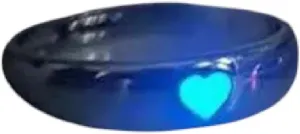 Fashion Blue Love Heart Luminous Ring For Women Men Retro Glow In Dark Silver Color Adjustable Couple Finger Rings Jewelry Gift