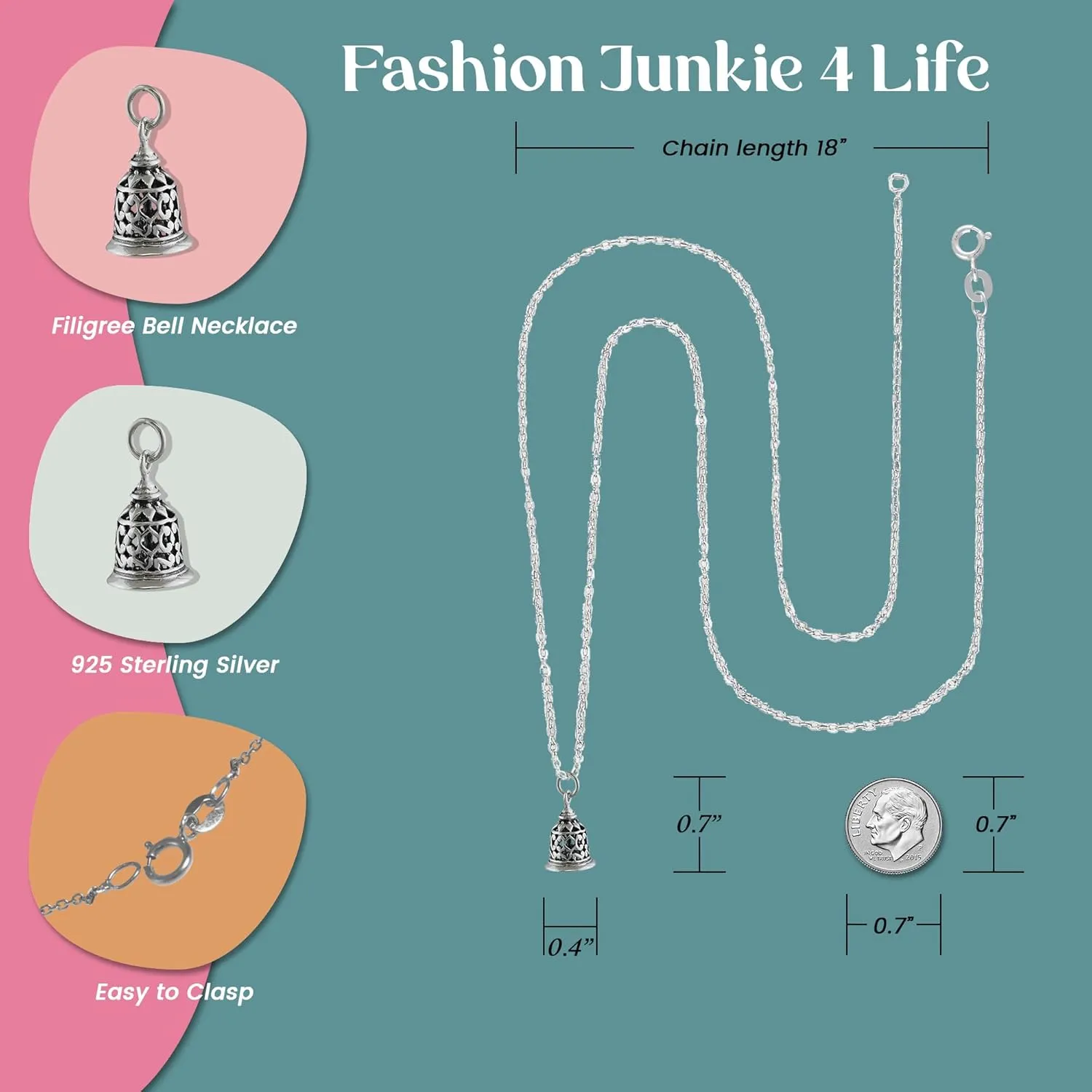 FashionJunkie4Life Unique Pendant Necklaces with 18" Chain | Sterling Silver Symbol Necklaces for Women