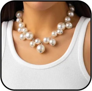 Faux Pearl Necklace for Women Chunky Pearl Necklaces for Women White Pearl Beaded Necklace Pearl Statement Necklace Adjustable Big Pearl Necklace Wedding Party Jewelry