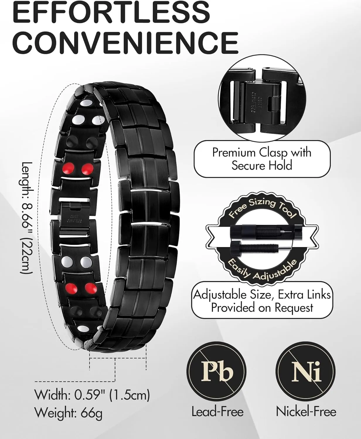 Feraco Magnetic Bracelets for Men, Titanium Steel Magnet Bracelet with Double Rows Effective 4 Elements Stones