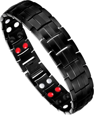 Feraco Magnetic Bracelets for Men, Titanium Steel Magnet Bracelet with Double Rows Effective 4 Elements Stones