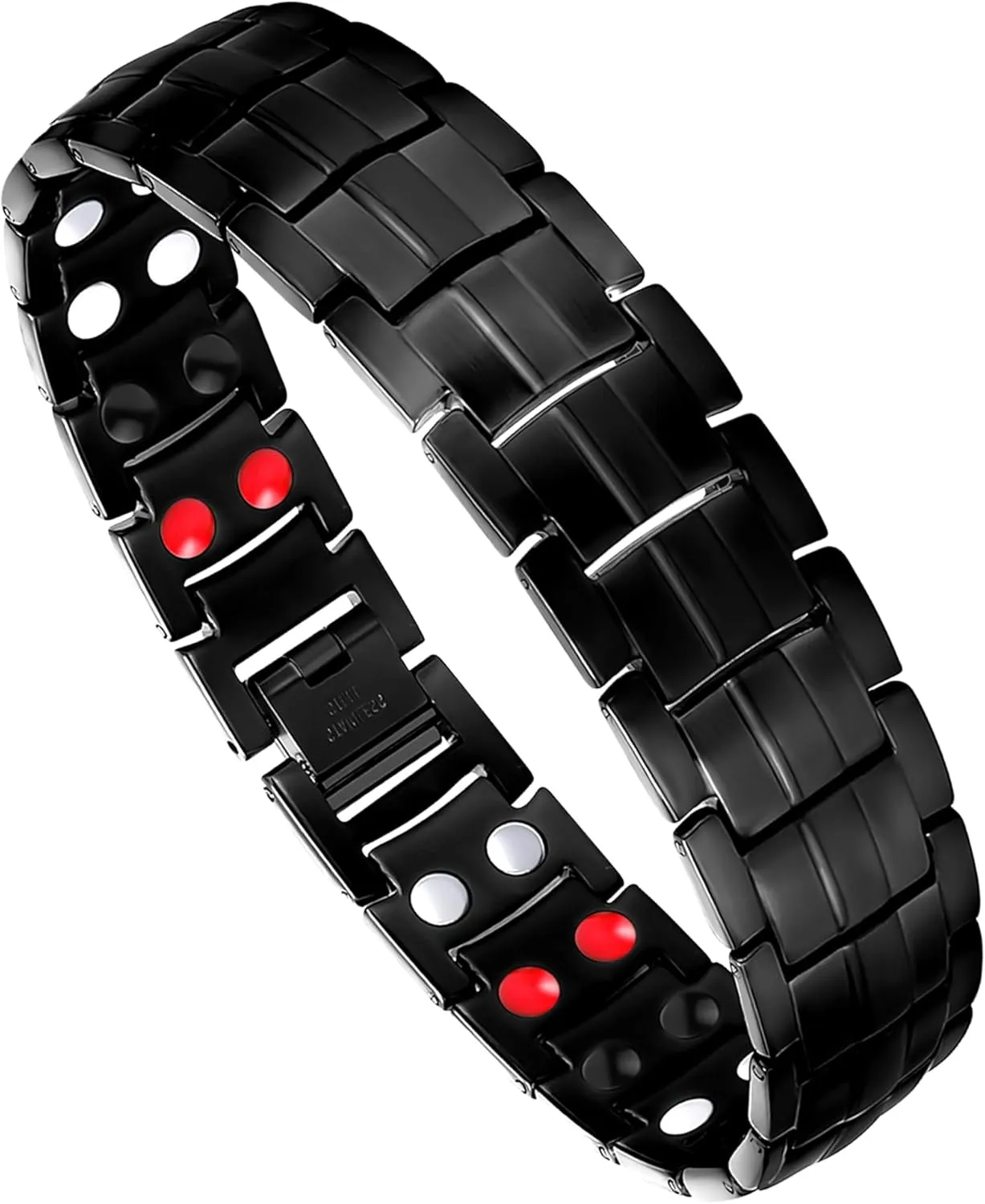 Feraco Magnetic Bracelets for Men, Titanium Steel Magnet Bracelet with Double Rows Effective 4 Elements Stones