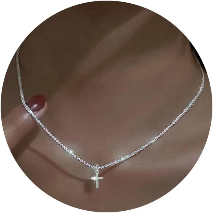 Fesciory Cross Necklace for Women, 14K Gold Plated Cross Pendant Dainty Layered Chain Necklace Jewelry Gifts(Diamond Cross(Gold))