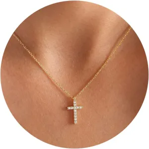 Fesciory Cross Necklace for Women, 14K Gold Plated Cross Pendant Dainty Layered Chain Necklace Jewelry Gifts(Diamond Cross(Gold))