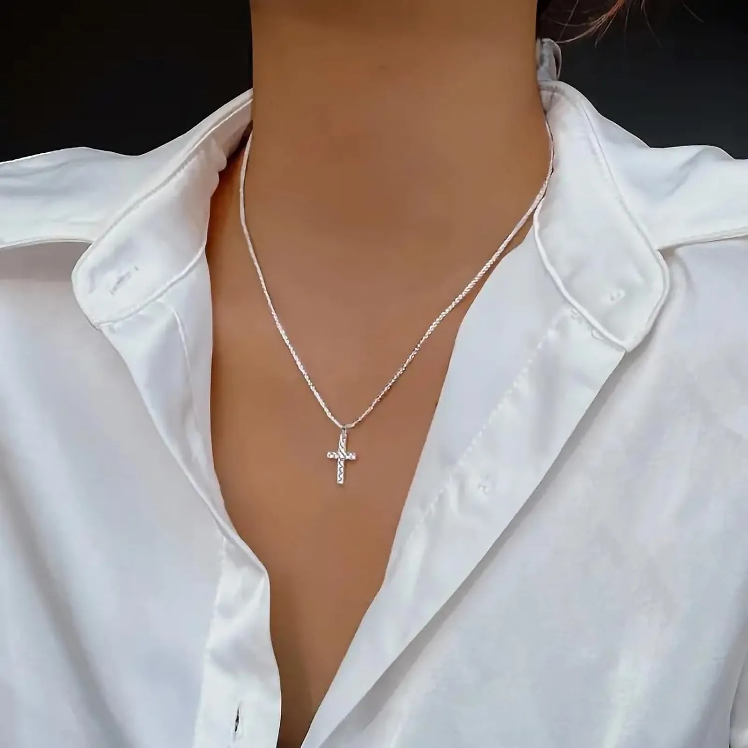 Fesciory Cross Necklace for Women, 14K Gold Plated Cross Pendant Dainty Layered Chain Necklace Jewelry Gifts(Diamond Cross(Gold))