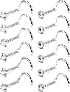 FIBO STEEL 20G Nose Rings Studs for Women 316L Surgical Steel Screw Nose Studs Nose Piercings Jewelry CZ Inlaid 1.5MM 2MM 2.5MM 3MM 3.5MM 10Pcs
