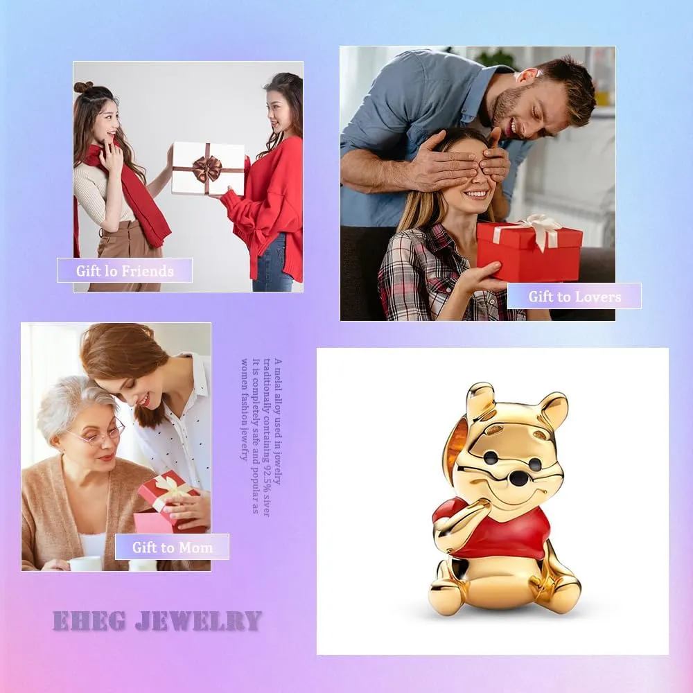 Film Cartoon Characters Charms for Women Beads Dangle Bracelet Necklace 925 Sterling Silver with 5A Cubic Zirconia,Mother's Day Birthday Christmas Ainmation Jewelry Collection Gifts