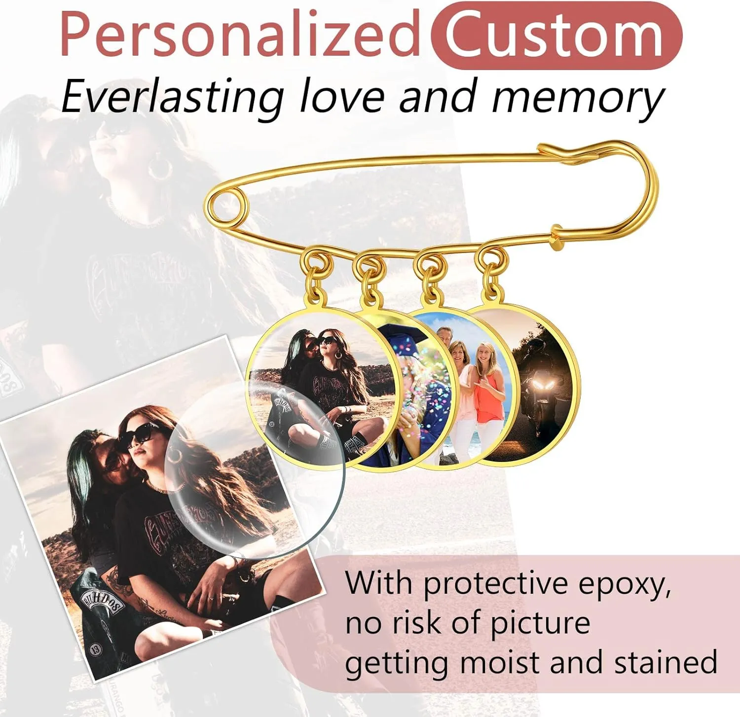 FindChic Personalized 1/2/3/4 Wedding Boutonniere Photo Charms Bouquet Pins Stainless Steel/18K Gold Plated Memorial Customized Heart/Round/Oval Picture Frames Brooch Decoration Accessories   Gift Box