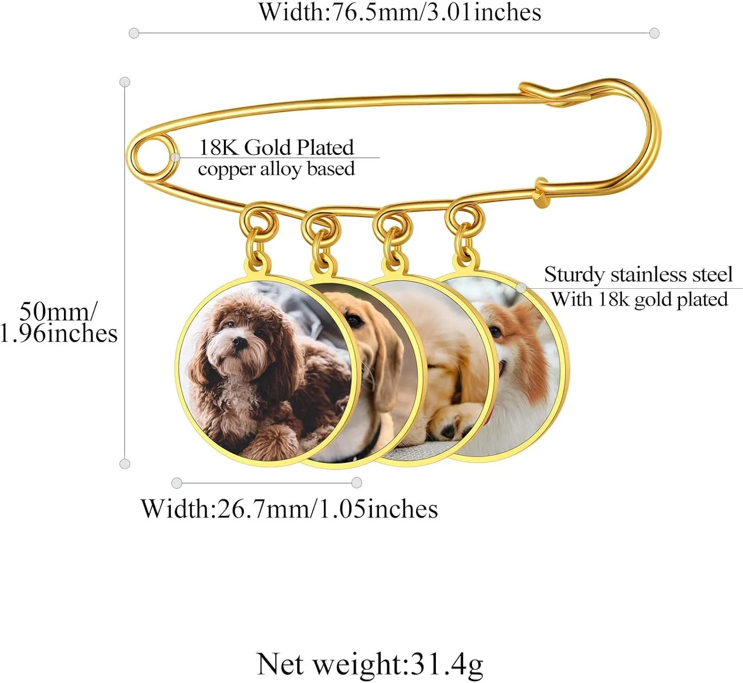 FindChic Personalized 1/2/3/4 Wedding Boutonniere Photo Charms Bouquet Pins Stainless Steel/18K Gold Plated Memorial Customized Heart/Round/Oval Picture Frames Brooch Decoration Accessories   Gift Box