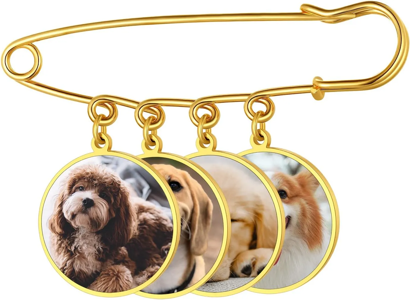 FindChic Personalized 1/2/3/4 Wedding Boutonniere Photo Charms Bouquet Pins Stainless Steel/18K Gold Plated Memorial Customized Heart/Round/Oval Picture Frames Brooch Decoration Accessories   Gift Box