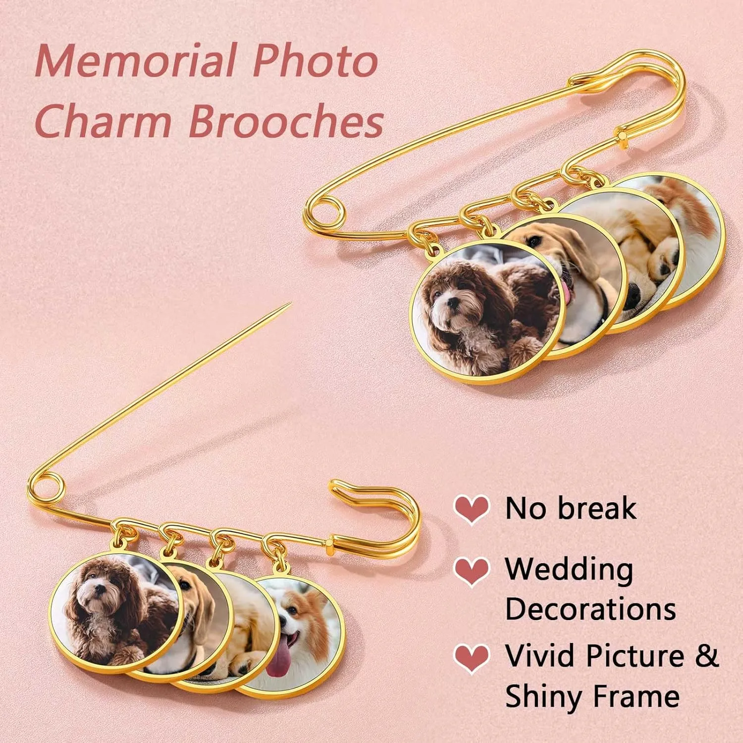FindChic Personalized 1/2/3/4 Wedding Boutonniere Photo Charms Bouquet Pins Stainless Steel/18K Gold Plated Memorial Customized Heart/Round/Oval Picture Frames Brooch Decoration Accessories   Gift Box