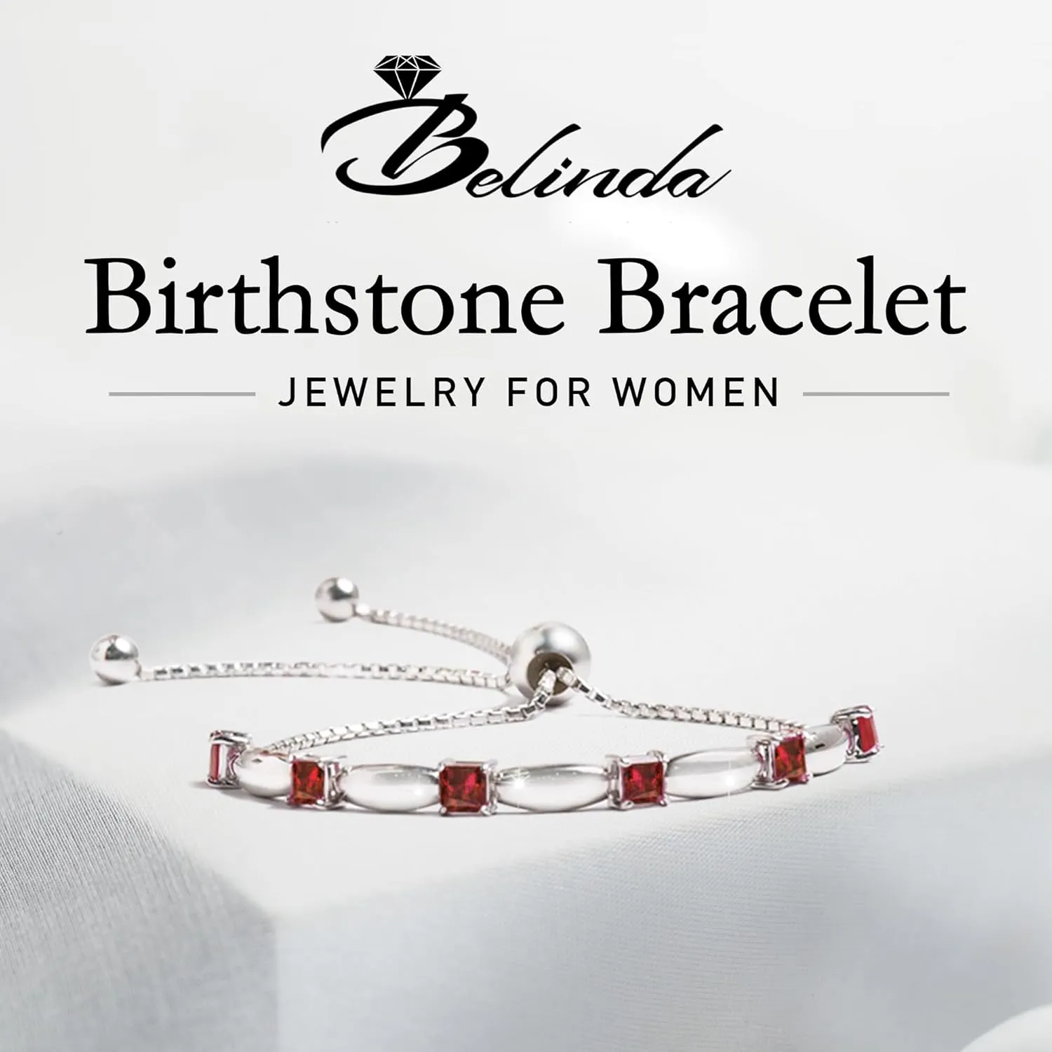 Fine Bracelet Tennis Style Pull String Birthstone Jewelry Gift for Women 925 Sterling Silver Square Sparkling Bolo Gemstone Jewelry Adjustable Bracelets