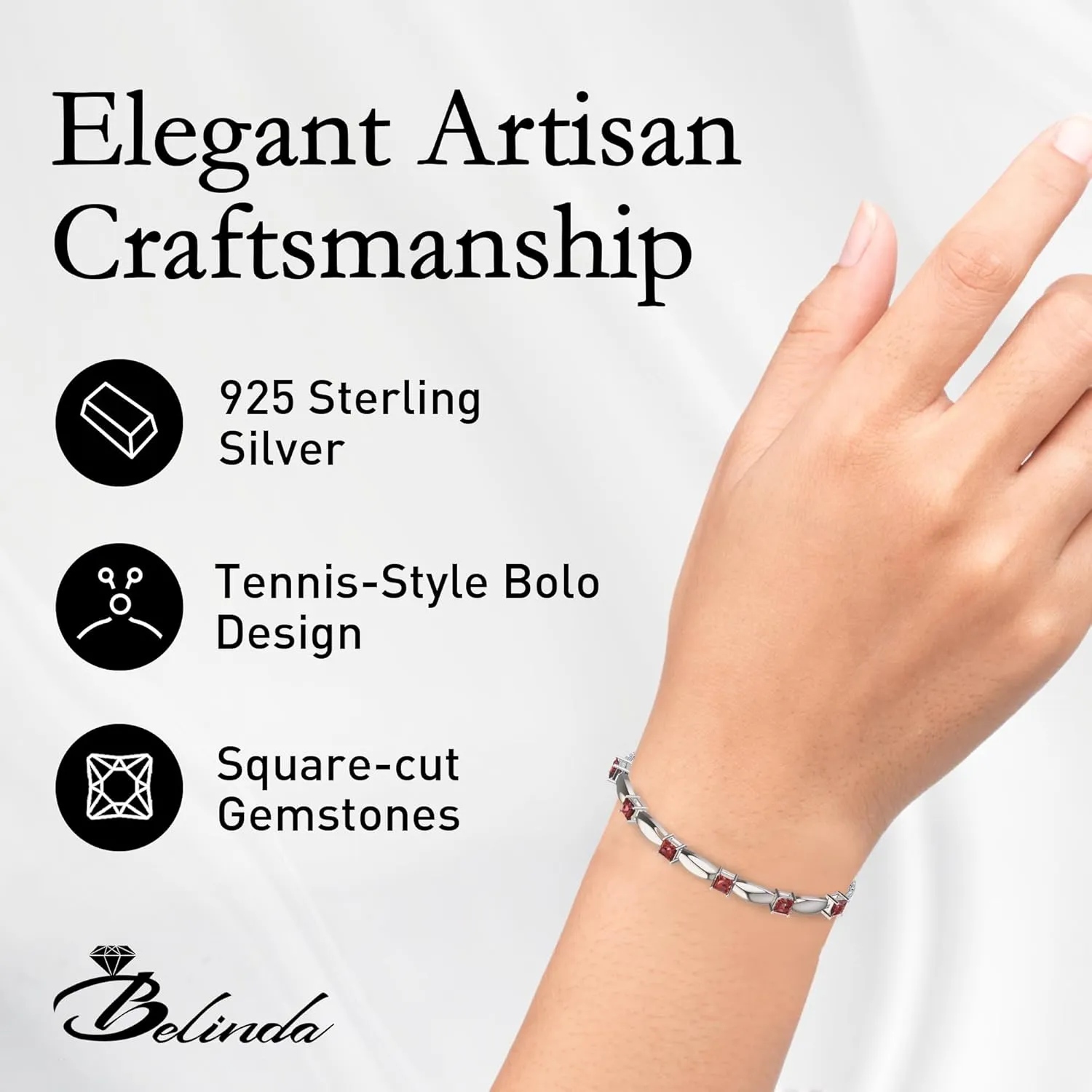 Fine Bracelet Tennis Style Pull String Birthstone Jewelry Gift for Women 925 Sterling Silver Square Sparkling Bolo Gemstone Jewelry Adjustable Bracelets