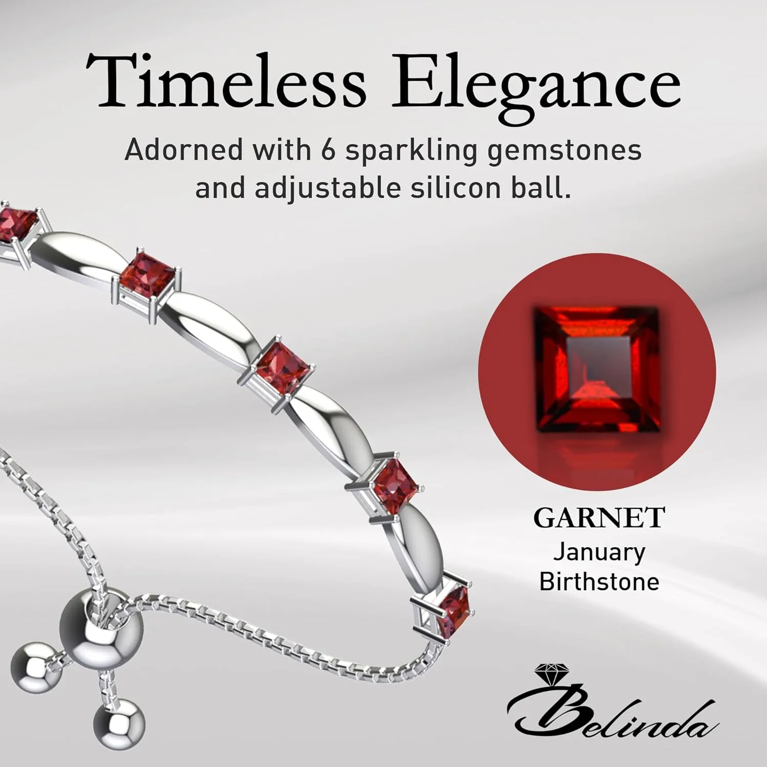 Fine Bracelet Tennis Style Pull String Birthstone Jewelry Gift for Women 925 Sterling Silver Square Sparkling Bolo Gemstone Jewelry Adjustable Bracelets