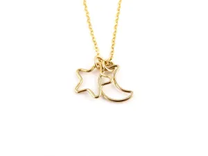 Fine Open Moon and Star Necklace