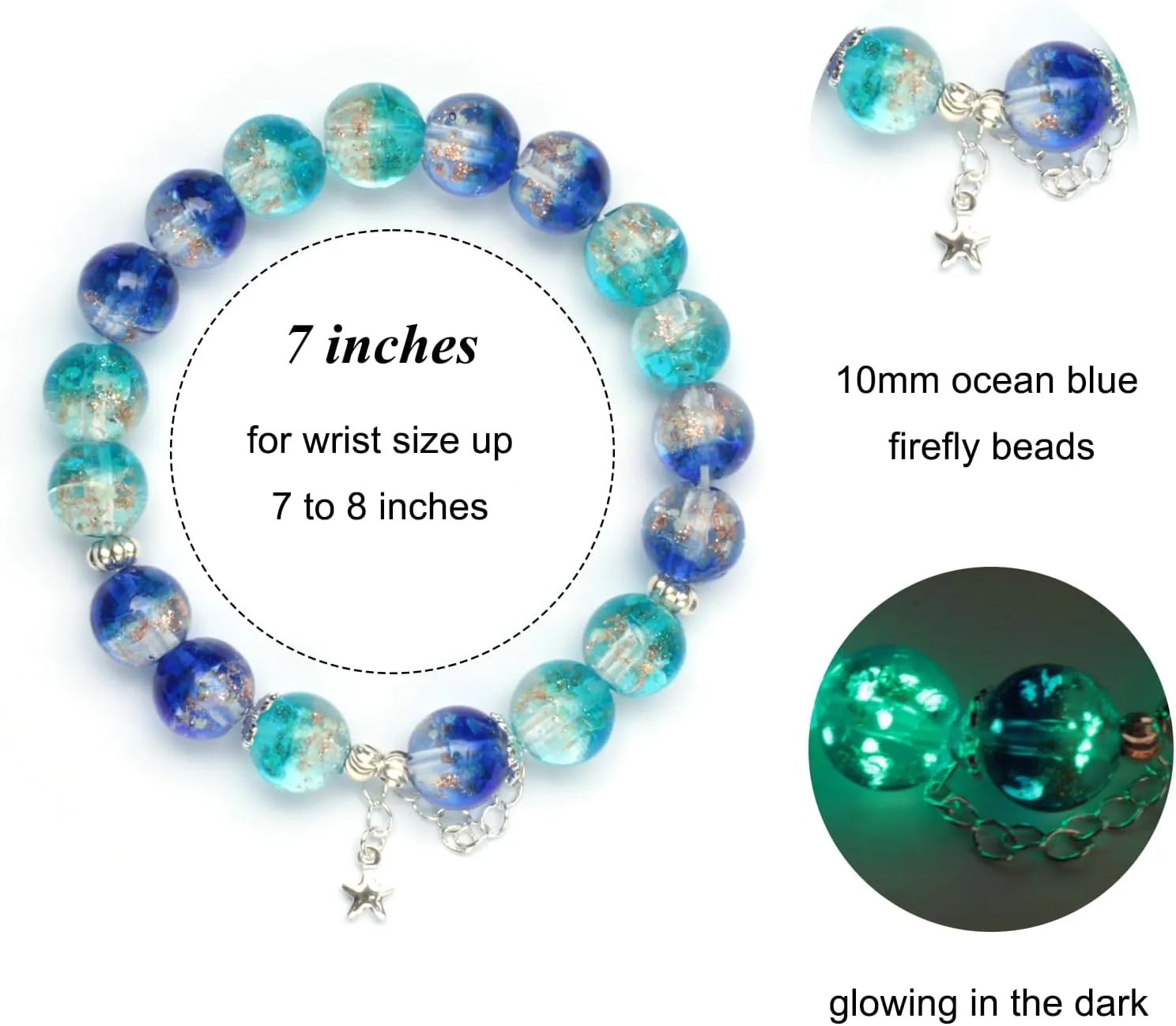 Firefly Stretch Bracelet Glow in The Dark Bracelet Spiritual Healing Bead Bracelet, Luminous Glass Bead Stretch Bracelet for Women