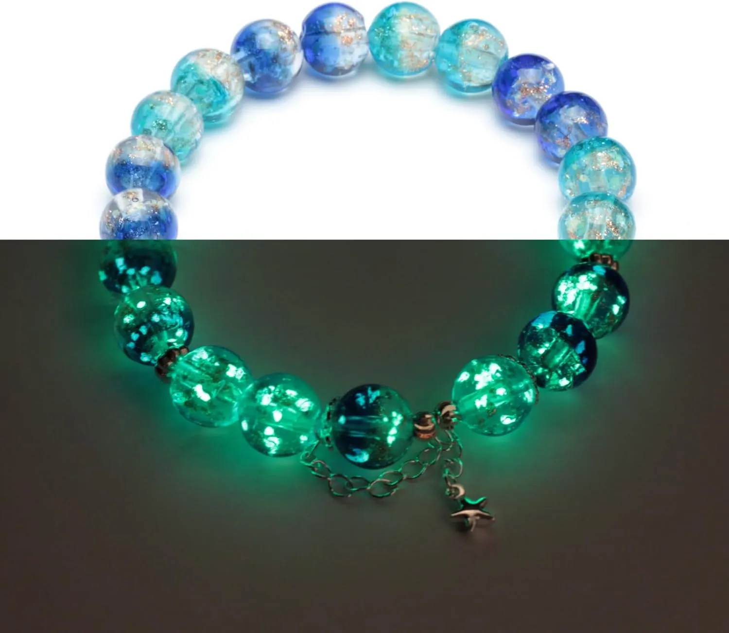 Firefly Stretch Bracelet Glow in The Dark Bracelet Spiritual Healing Bead Bracelet, Luminous Glass Bead Stretch Bracelet for Women