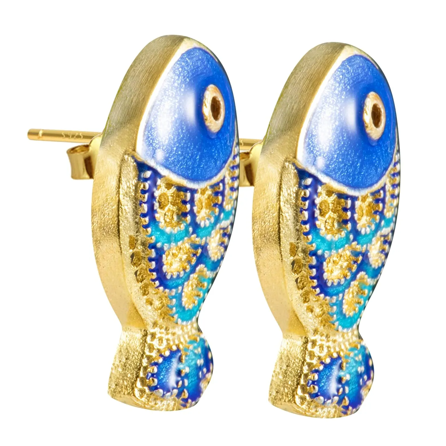 Fish Stud Earrings for Women  Handmade Cloisonn Enamel 925 Sterling Silver Gold-Plated Ocean Animal Earrings, Christian Fishing Jewelry Gift for Girls & Women