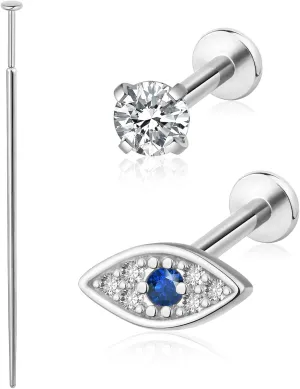 Flat Back Earrings for Women, Helix Tragus Conch Piercing Jewelry, Implant Grade Titanium Earrings, Threadless Nose Studs 18g, Hypoallergenic Cartilage Earring Stud Gold