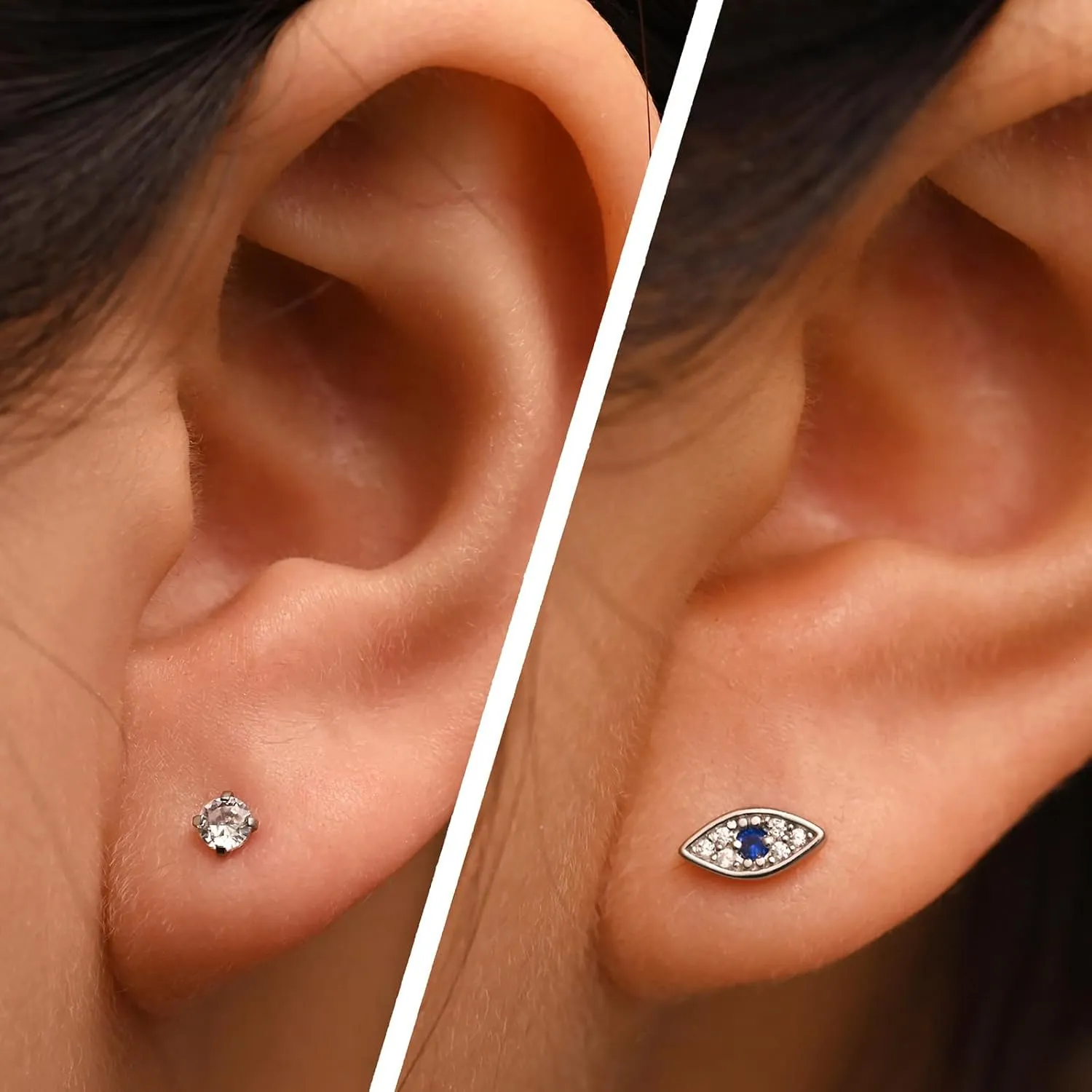 Flat Back Earrings for Women, Helix Tragus Conch Piercing Jewelry, Implant Grade Titanium Earrings, Threadless Nose Studs 18g, Hypoallergenic Cartilage Earring Stud Gold