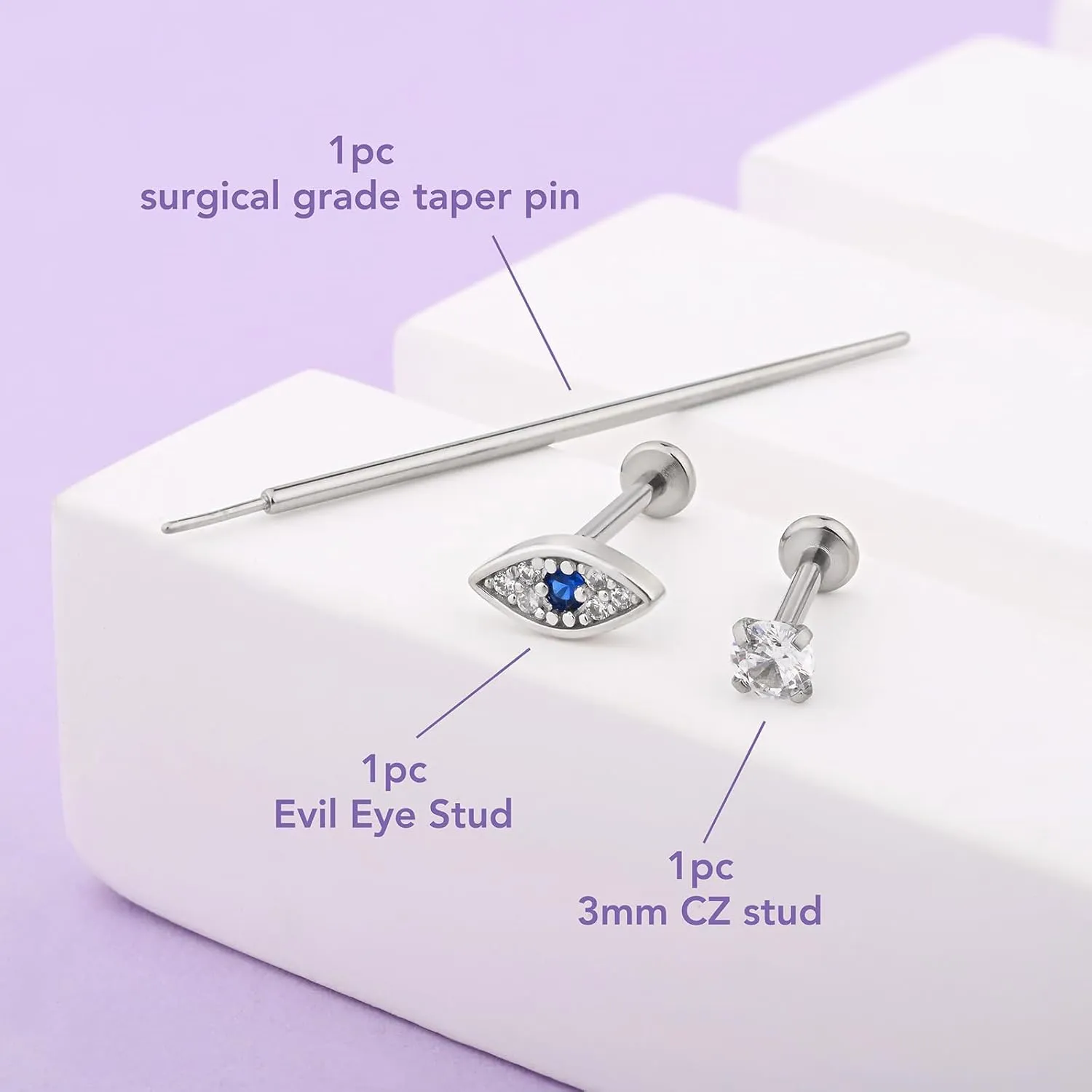 Flat Back Earrings for Women, Helix Tragus Conch Piercing Jewelry, Implant Grade Titanium Earrings, Threadless Nose Studs 18g, Hypoallergenic Cartilage Earring Stud Gold