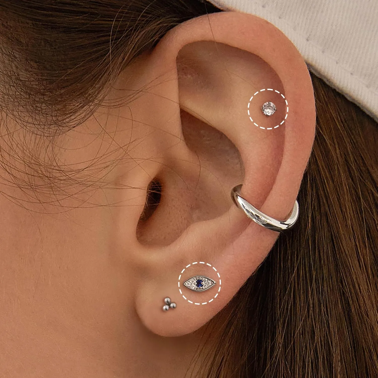 Flat Back Earrings for Women, Helix Tragus Conch Piercing Jewelry, Implant Grade Titanium Earrings, Threadless Nose Studs 18g, Hypoallergenic Cartilage Earring Stud Gold